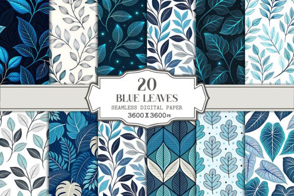 Download Blue Leaves Seamless Pattern Bundle - Leaves seamless pattern Collection