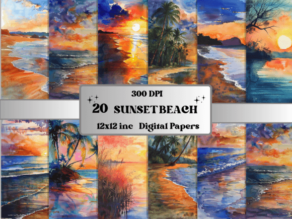 Download Watercolor Sunset Beach Background Paper - Background paper Collection
