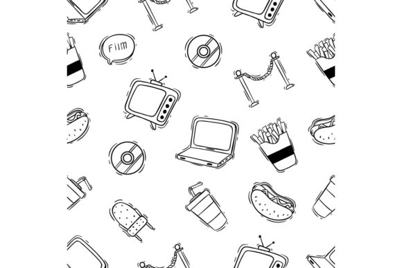 Download Set of Cute Doodle Cinema Icons Pattern - Doodle Collection