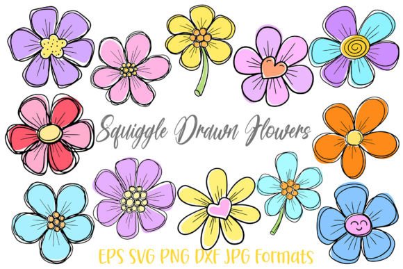 Download Squiggle Doodle Hand Drawn Flowers SVG - Doodle Collection