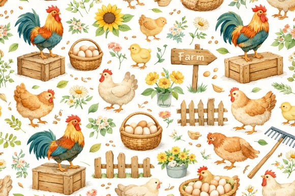 Download Farm Chicken &amp; Eggs Seamless PNG Pattern - Png pattern Collection