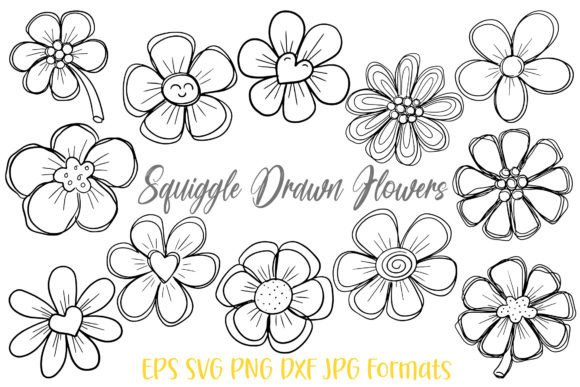 Download Squiggle Doodle Hand Drawn Flowers SVG - Doodle Collection