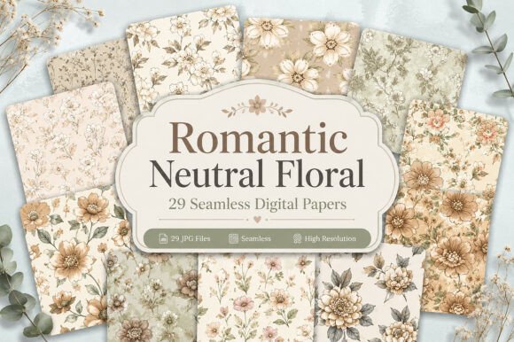 Download Romantic Neutral Floral Pattern Set - Romantic Collection